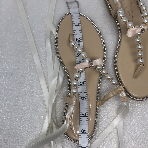 Kailee P Sandals Faux Pearl & Rhinestone Crystal Champagne Ankle Ribbon Size 33 - Picture 12 of 12